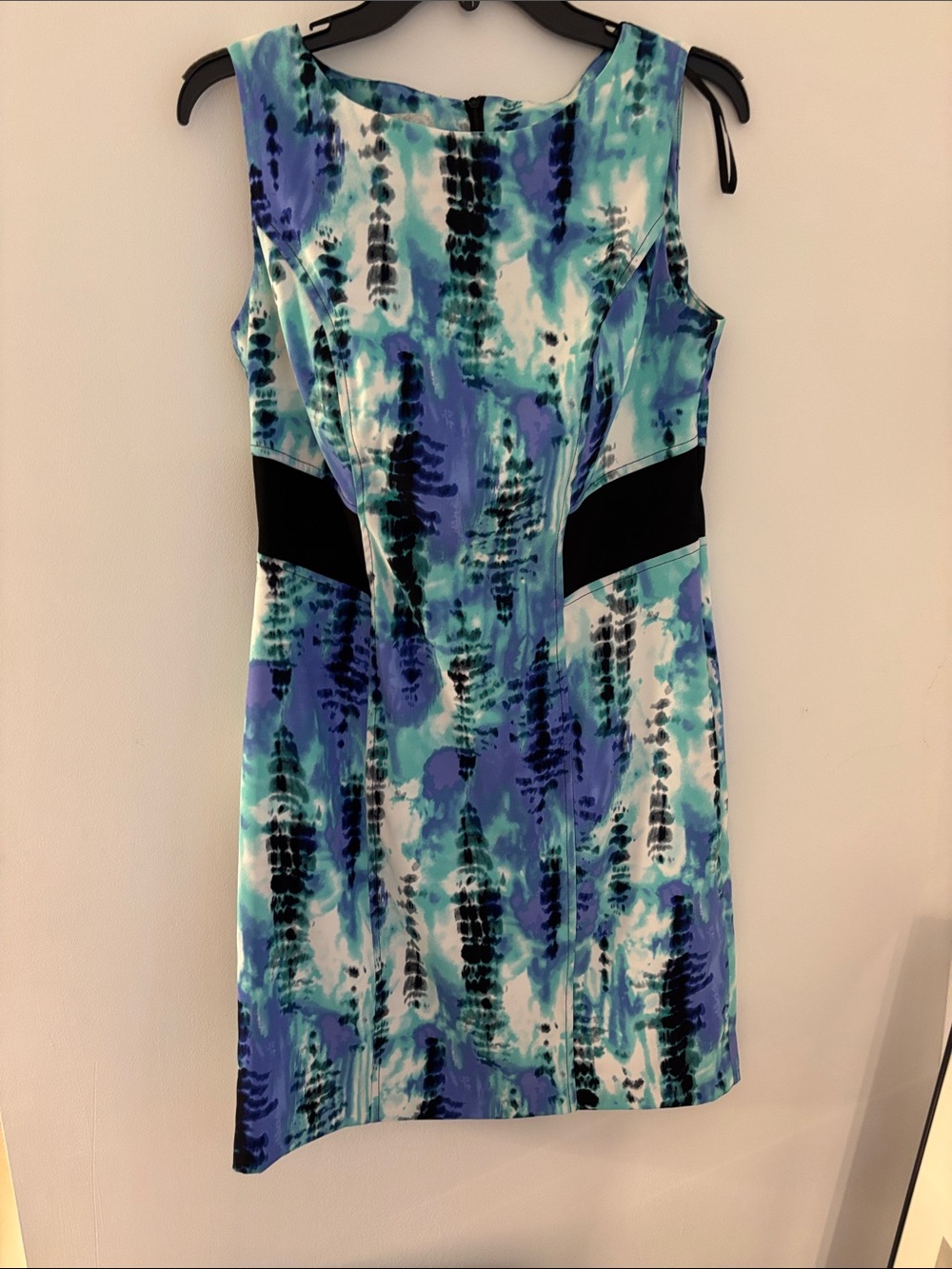 dressbarn Blue, Teal & Black Printed Sheath Dress